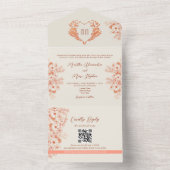 Rustikale Pfirsichbläschen Monogramm Hochzeit All In One Einladung (Innen Boden)