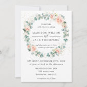 Rustikale Pfirsichblüte Blumengrün Trauung Einladung (Vorderseite)