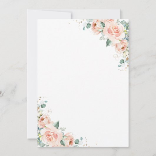 Rustikale Pfirsichblüte Blumengrün Trauung Einladung (Rückseite)