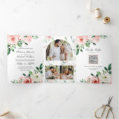 Rustikale Pfirsichblüte in einem QR-Code Hochzeit Dreifach Gefaltete Einladung (Innenseite)