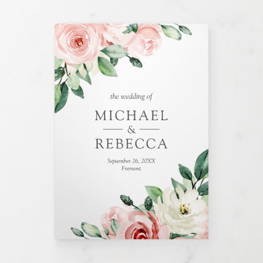 Rustikale Pfirsichblüte in einem QR-Code Hochzeit Dreifach Gefaltete Einladung (Cover)