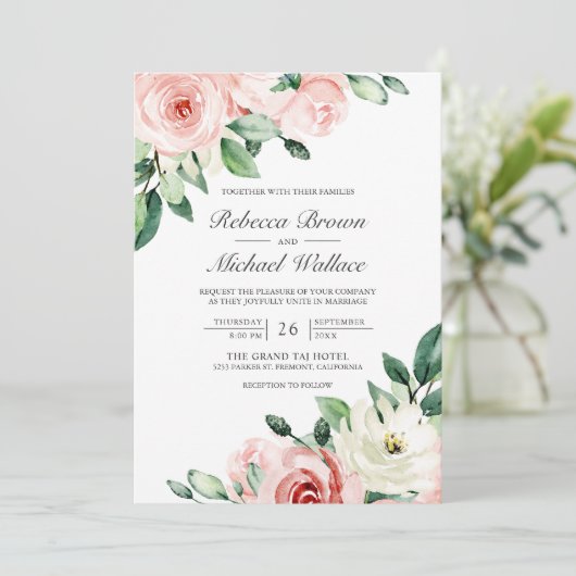 Rustikale Pfirsichblütenfoto Collage QR Code Hochz Einladung (Stehend Vorderseite)