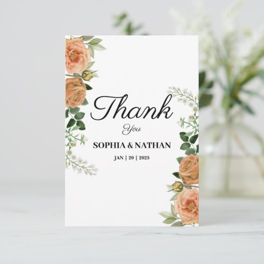 Rustikale Pfirsichblütenhochzeit Danke Karte (Stehend Vorderseite)