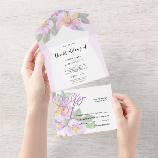 Rustikale Pfirsichfarben Blume Kunst, Dichtung und All In One Einladung (Abreißen)