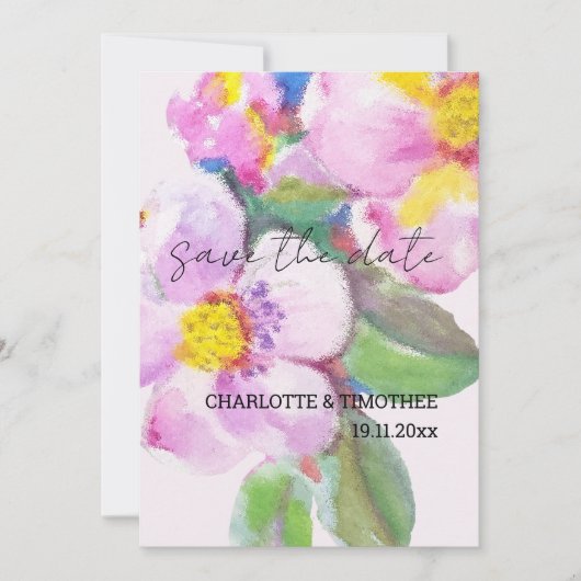 Rustikale Pfirsichfarben Blume Kunst, Dichtung und Save The Date (Vorderseite)