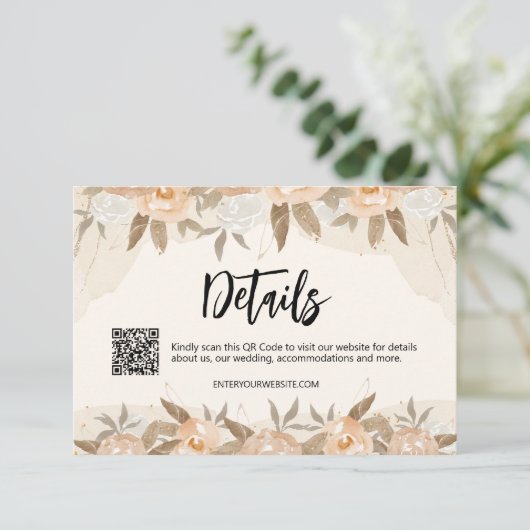 Rustikale Pfirsichfarben - Blumendetails Begleitkarte (Stehend Vorderseite)