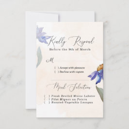 Rustikale Pfirsichfarben Lila Daisy-Hochzeit RSVP Karte
