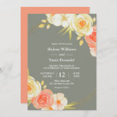 Rustikale Pfirsichfarben und geblümte grüne Rose Einladung (Vorne/Hinten)