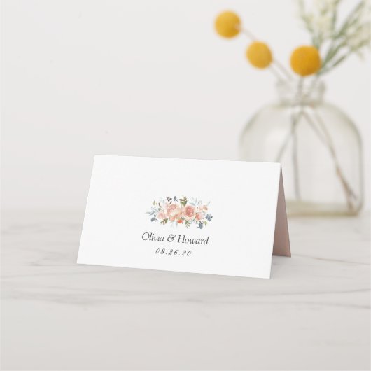 Rustikale Pfirsichfarbenfallen Blumenhochzeit Platzkarte (Rückseite)
