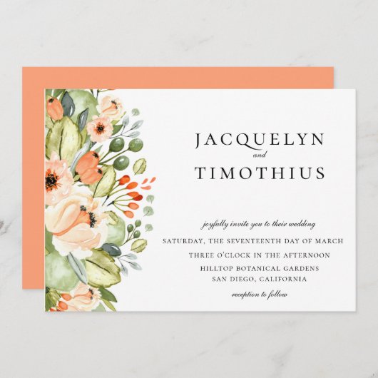 Rustikale Pfirsichgartenhochzeit Einladung (Vorne/Hinten)