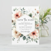 Rustikale Pfirsichhochzeit Save The Date (Stehend Vorderseite)