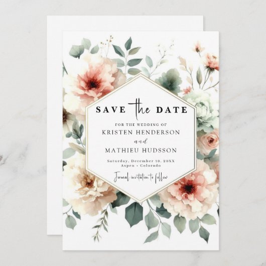 Rustikale Pfirsichhochzeit Save The Date (Vorne/Hinten)