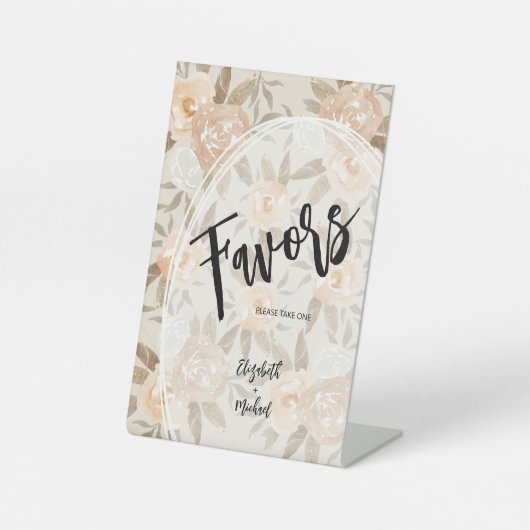 Rustikale Pfirsichkirchen Blume FAVORS Hochzeit Sockelschild (Vorderseite)