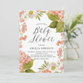 Rustikale Pfirsichwasser Hydrangeas Babydusche Einladung (Stehend Vorderseite)