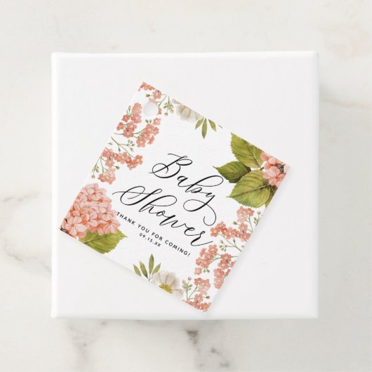 Rustikale Pfirsichwasser Hydrangeas Babydusche Geschenkanhänger (Beispiel)