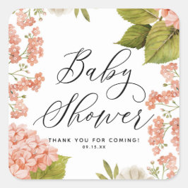 Rustikale Pfirsichwasser Hydrangeas Babydusche Quadratischer Aufkleber