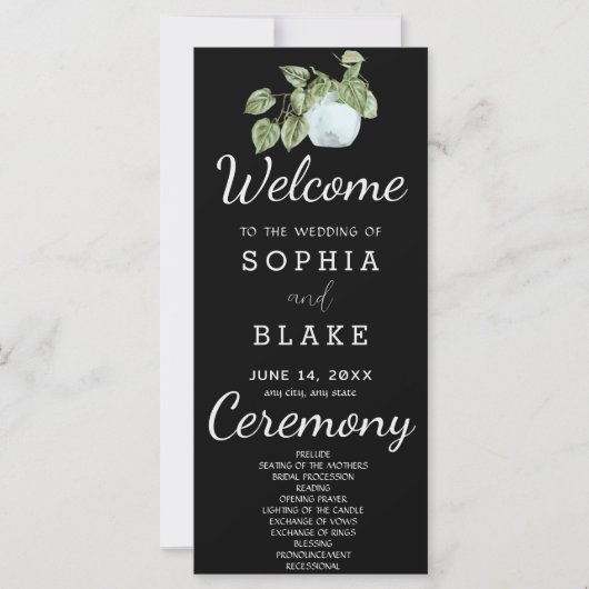 Rustikale Pflanze Blätter Black Wedding Programm (Vorderseite)