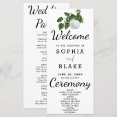 Rustikale Pflanze Blätter Weißes Hochzeitsprogramm (Vorne/Hinten)