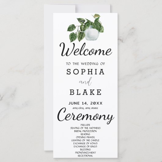 Rustikale Pflanze Blätter Weißes Hochzeitsprogramm (Vorderseite)
