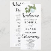 Rustikale Pflanze Blätter Weißes Hochzeitsprogramm (Vorne/Hinten)