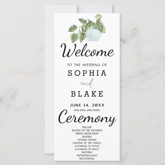 Rustikale Pflanze Blätter Weißes Hochzeitsprogramm (Vorderseite)