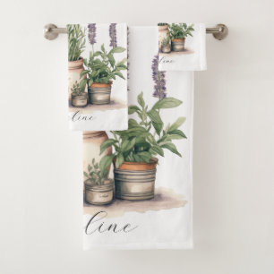 Rustikale Pflanze Natur Wasserfarbe Personalisiert Badhandtuch Set