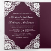 Rustikale Pflaume, Lila Holzwolle Dreifach Gefaltete Einladung (Innen Erste Seite)