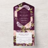 Rustikale Pflaume Lila und Blütenpink-Blütenhochze All In One Einladung (Innen Boden)