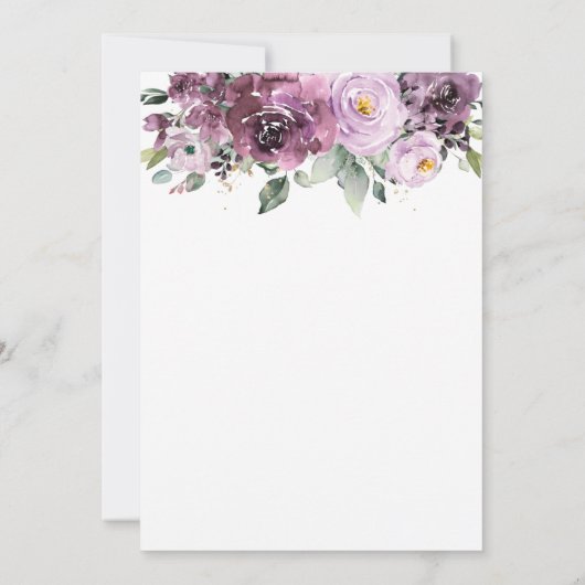 Rustikale Pflaume Mauve Lila Blumengrün Hochzeit Einladung (Rückseite)