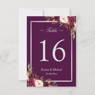 Rustikale Pflaumen-Purple-Floral Silber-Graue Tisc Einladung
