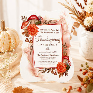 Rustikale Pilze Elegante Herbstblätter Thanksgivin Einladung