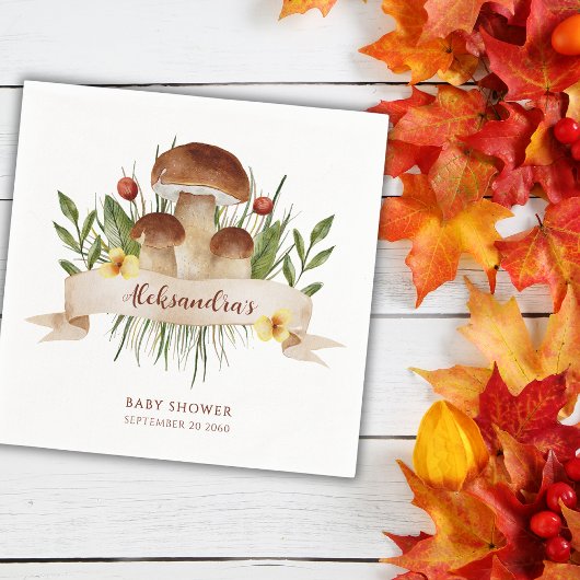 Rustikale Pilzwald-Herbst-Baby-Party Serviette