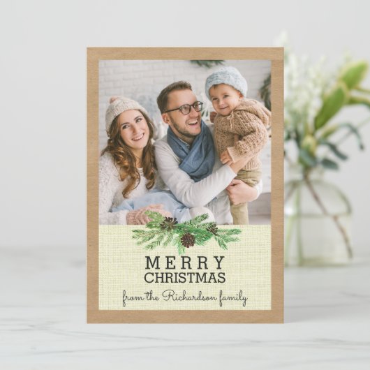 Rustikale Pine and Kraft Weihnachten mit Ihrem Fot (Stehend Vorderseite)