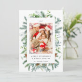 Rustikale Pine Berries Foto Weihnachtskarte Feiertagskarte (Stehend Vorderseite)