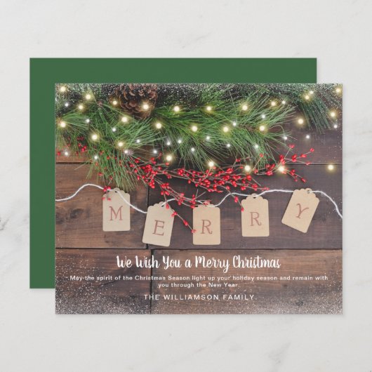 Rustikale Pine Berries Frohe Weihnachtskarte (Vorne/Hinten)