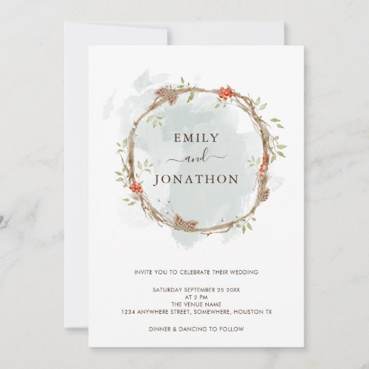 Rustikale Pine Berries Weihnachtsfeier Einladung (Vorderseite)