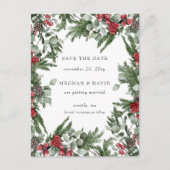 Rustikale Pine Berries Winterweihnachtsfest Save t Ankündigungspostkarte (Vorderseite)