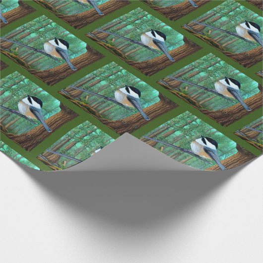 Rustikale Pine Chickadee Geschenkpapier (Ecke)