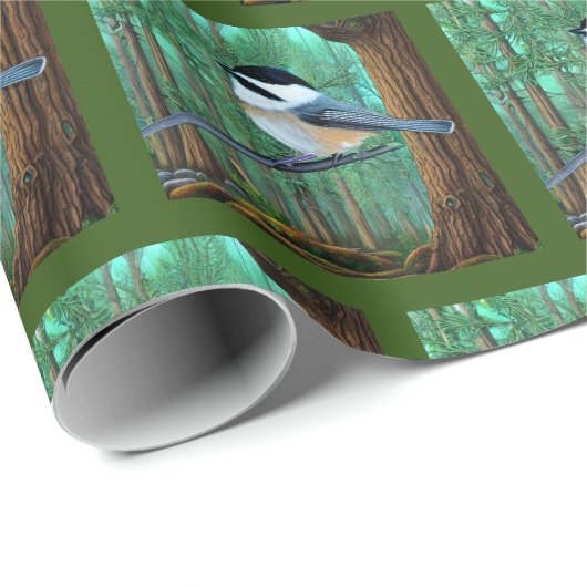 Rustikale Pine Chickadee Geschenkpapier (Rolleneckpunkt)