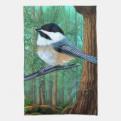 Rustikale Pine Chickadee Geschirrtuch (Vertikal)