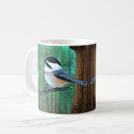 Rustikale Pine Chickadee Kaffeetasse (Vorderseite Links)