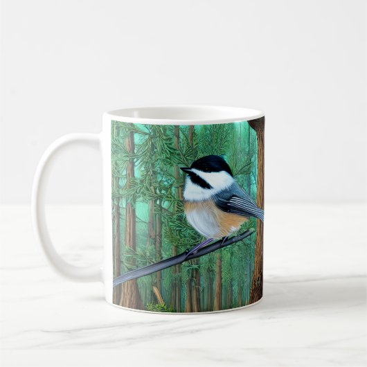 Rustikale Pine Chickadee Kaffeetasse (Links)