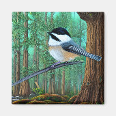 Rustikale Pine Chickadee Magnet (Vorne)