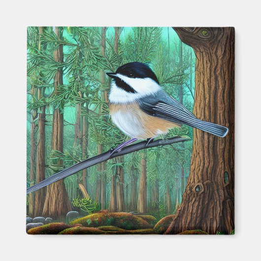 Rustikale Pine Chickadee Magnet (Vorne)