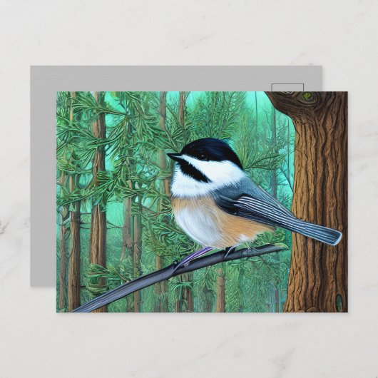 Rustikale Pine Chickadee Postkarte (Vorne/Hinten)