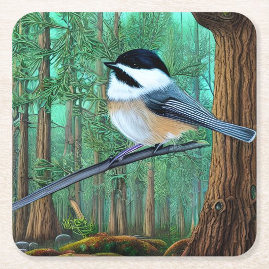 Rustikale Pine Chickadee Rechteckiger Pappuntersetzer (Vorderseite)