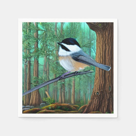 Rustikale Pine Chickadee Serviette (Vorderseite)