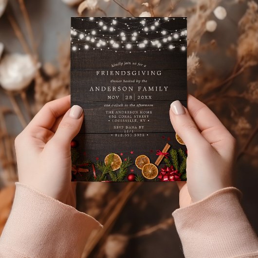 Rustikale Pine Cinnamon Orange Slice Friendsgiving Einladung