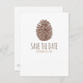 Rustikale Pine Cone Elegante Hochzeit Save the Dat Ankündigungspostkarte (Vorne/Hinten)