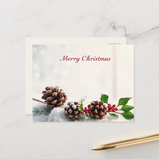Rustikale Pine Cone Frohe Weihnachten Vintag Postkarte (Vorderseite/Rückseite Beispiel)